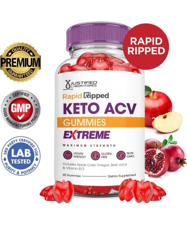 Justified Laboratories (2 Pack Rapid Ripped Keto ACV Gummies Extreme 2000MG Rapidripped Keto Gummies Apple Cider Vinegar Formulated with Pomegranate Beet Juice Powder B12 Vegan Non GMO 120 Gummys 60 Count (Pack of 2) - Buy Online on GoSupps.com