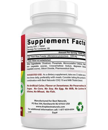 Best Naturals Red Yeast Rice 1200mg 60 Tablets - Citrinin Free for Heart Health - Buy Online on GoSupps.com