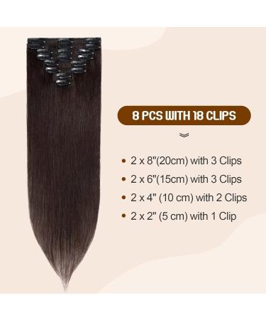 Tess Clip-In Real Hair Extensions - Dark Brown #2 18 Clips 8 PCs 12 (30cm) - Lightweight 55g Affordable Remy Hair Extensions - Buy Online on GoSupps.com