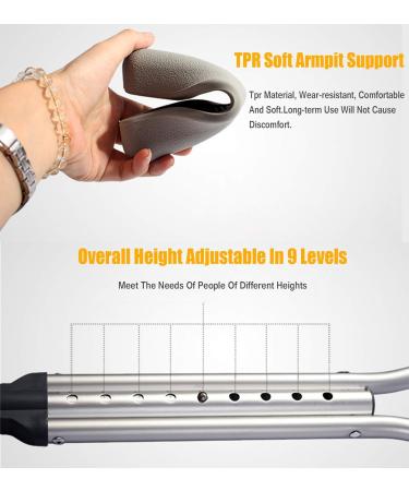 Adjustable Crutches Folding Aluminum Underarm Crutches with Comfortable Underarm Pad Handgrip Medical Aid Tool for Patient Handicapped L (S) Selfless dedication Medium - Buy Online on GoSupps.com