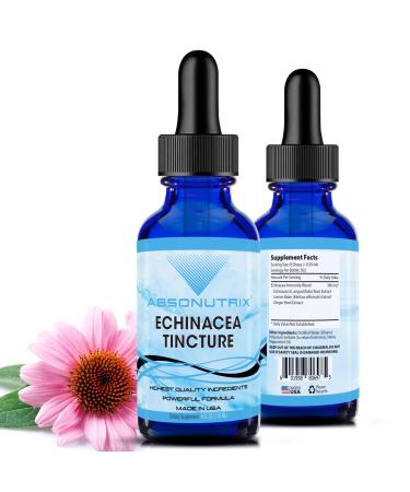 Absonutrix Echinacea Tincture Advanced Formula 390 mg 4 Oz Liquid 302 Servings Made in USA Quick Absorption Quality Potent Ingredients Non-GMO GMP Certified Facility Cruelty-Free Products