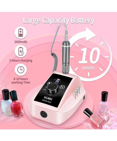 HUGMAPLE Professional Nail Drill 35000RPM Electric File Machine | Rechargeable Cordless E-File for Acrylic Nails with Bits & Foot Pedal - Pink - Buy Online on GoSupps.com
