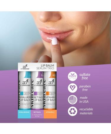 ArtNaturals Lip Balm Serum Trio - Hyaluronic, Retinol, Vitamin C - Chapstick for Dry, Chapped Lips - Lip Repair - 3 x .15 Oz - Buy Online on GoSupps.com