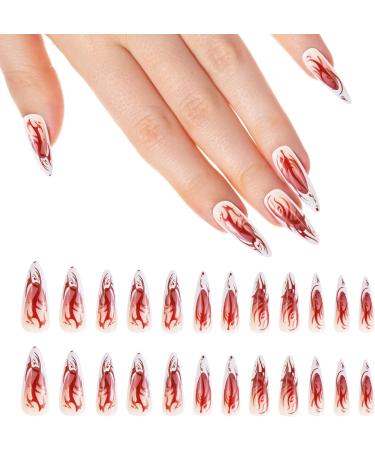 Halloween False Nails Halloween Long Pointed Tip Nail Press on Nails with Glue Stickers Red Flame Blooming Ballerina Acrylic Fake Nails Halloween Cosplay False Nails for Women Girls Y9HBCJJP - Buy Online on GoSupps.com
