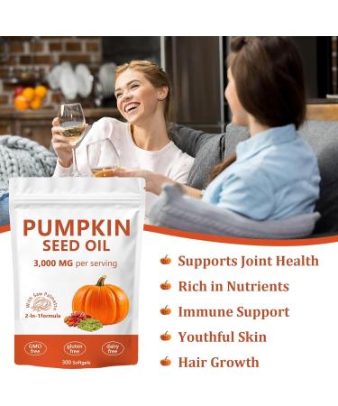 Pumpkin Seed Oil Capsules Pumpkin Seed Oil 2 in 1 with Saw Palmetto 3000mg Pure & Natural Supplement Hair Growth Skin Care - Non-GMO Gluten - Free 300 Softgels (1) - Buy Online on GoSupps.com