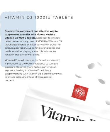 Fitness Health Vitamin D3 Tablets 1000IU - Strong Vitamin D Tablets High Strength - Bone Strength Supplement - Vitamin D3 Supplement - Vegan High Strength Vitamin D - Easy to Swallow (120 Tablets) 120 Count (Pack of 1) - Buy Online on GoSupps.com
