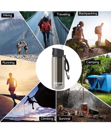 Joypur BPA-Free Water Filter Bottle | 4-Stage Integrated Filter Straw for Camping, Hiking, Travel Abroad | Emergency Backpacking Survival | Replaceable Filter | A-Gray - Buy Online on GoSupps.com