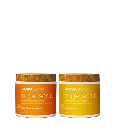 Raw Sugar - Sugar Scrub Body Love Bundle - Raw Coconut + Mango and Lemon Sugar, Clean, Made with Plant-Derived Ingredients, Sulfate-Free, Paraben-Free & Vegan (Pack of 2)