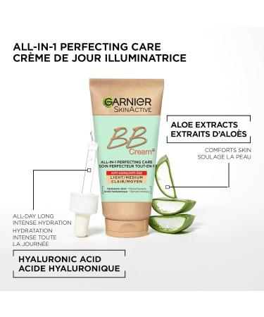 Garnier BB Cream for Anti-Aging with Hyaluronic Acid + Aloe Vera 5-in-1 Skin Perfector Light/Medium Tone 50ml - Buy Online on GoSupps.com