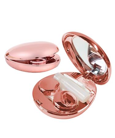 Aukvite Contact Lens Case, Portable Contact Lens Box Kit with Mirror, Travel Contact Lens Case Durable Compact Soak Storage Kit with Care Solution Bottle Tweezers Container Remover Combo Pattern Rose Gold