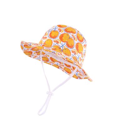 LANGZHEN Beach Sun Protection Hat for Baby Girls Adjustable Toddler Kids Hat Wide Brim Summer Play Hat with Chin Strap White-Orange 2-4 Years
