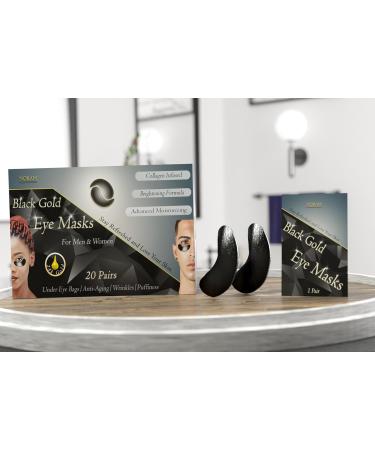 24k Black Gold Under Eye Masks - 20 Pairs | Reduce Puffiness Wrinkles & Dark Circles - Anti-Aging Skin Brightening Rejuvenation by Noram - Buy Online on GoSupps.com