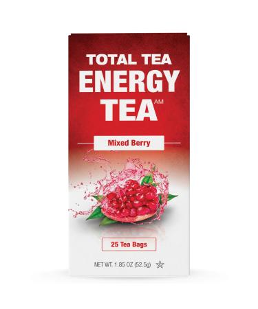 Total Tea Energy Tea Bags with Caffeine - 100% Natural Caffeine Tea Mixed Berry Flavored Green Tea with Antioxidant Rich Guayusa  Ginseng Root and Cinnamon Bark Promotes Focus  Concentration and Stamina (25 Tea Bags)
