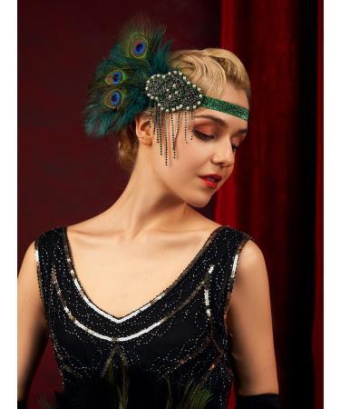 SWEETV Dark Green Rhinestone Flapper Headband - 1920s Great Gatsby Hair Accessories - Buy Online on GoSupps.com