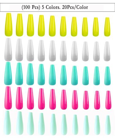 Changar Colorful Coffin Fake Nails - 100 Pcs Ballerina Press-On Acrylic Nail Tips for DIY Nail Art & Studios - Buy Online on GoSupps.com
