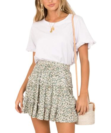 LAEMILIA Womens Floral Print Flared Mini Skater Skirt - Green - Buy Online on GoSupps.com