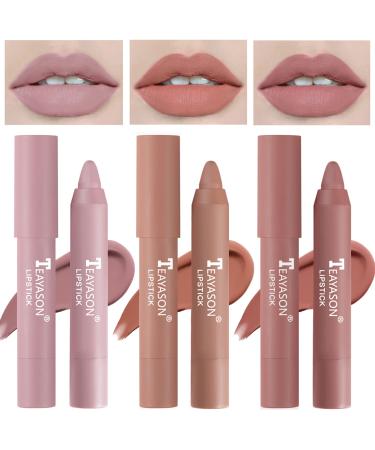 3 Colors Rotating Crayon Lipstick Set  Velvet Air Matte Crayon Lipstick Color Charm Lasting Non-fading Lipstick Makeup Long Lasting Matte Waterproof Not Fade Cream Lipstick Lip Makeup for Women(Set-A) SET A(01+02+03)