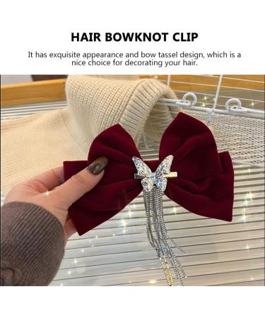 HAPINARY Tassel Hair Clip Womens Barrettes for Hair Rhinestone Hair Clips Hair Jewels for Women Hair Slides for Girls Rhinestone Barrettes for Women Big Velvet Miss Bow Tie Spring Clip Red - Buy Online on GoSupps.com