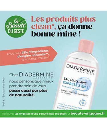  Diadermine Diadermine - Micellar Cleansing Water - Express 3 in 1 - All Skin Types - Removes makeup - Hydrates the skin - Facial cleanser - 93% naturally derived ingredients - 400 ml bottle - Buy Online on GoSupps.com
