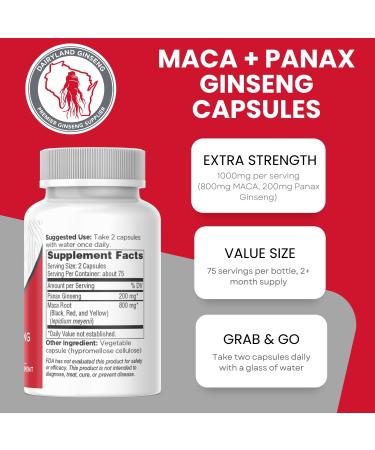 Maca Root Capsules + Korean Panax Ginseng - Concentrated Extract Black + Red + Yellow Maca Root Panax Ginseng Capsules 150 ct - Buy Online on GoSupps.com