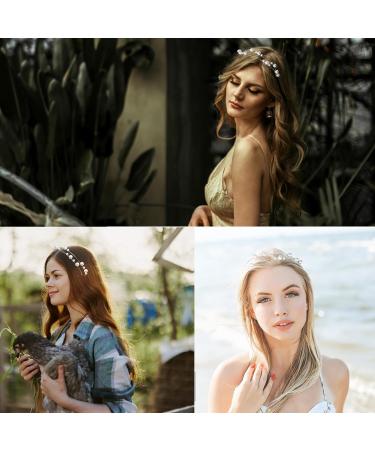 Alovez Double-layer Pearl Headband Bridal Wedding Metal Hair Band Hair Hoop Decorative Headpiece Hair Accessories Ornaments for Women Girls Bride Bridesmaid (Silver) - Buy Online on GoSupps.com