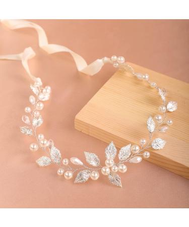 Deniferymakeup Leaf Bride Wedding Hair Vine Pearl Headpiece Bridal Headband Wedding Hair Accessory for Women and Girls (Silver) - Buy Online on GoSupps.com