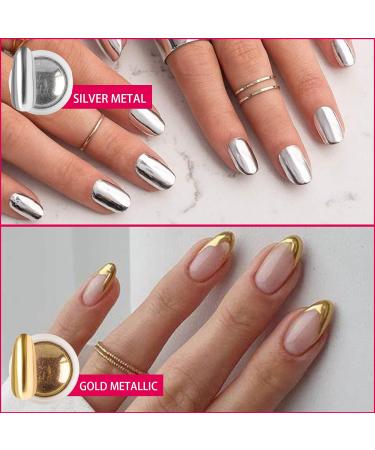 Chrome Nail Powder Set - Glitter Metal Mirror Effect - 4 Colors - 3D Holographic - DIY Nail Art Kit with Sponge Sticks - Buy Online on GoSupps.com