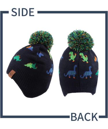 XIAOHAWANG Knitted Baby Hat - Winter Warm Boys Girls Beanie with Fleece Lining, Pompom & Colorful Dinosaur Design | Toddler Kids Hat 4-7 Years - Buy Online on GoSupps.com
