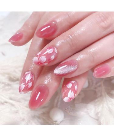 False Nails Short - 24Pcs Almond Fake Nails with Glue - Blush Pink Flower Press on Nails Pattern - Oval Stick on Nails - French Nail Tips with Nail Glue for Women Girls Nail Art (Pink Blush Glitter) Floral - Buy Online on GoSupps.com
