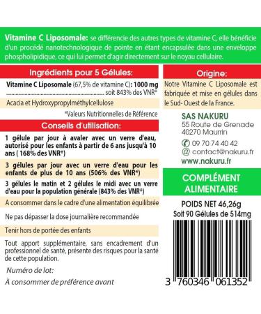 NAKURU | Vitamine C Liposomale | Gamme Power | Fabriqu en France | "La R volution Nanotechnologique !" | (90 G lules V g tales de 514mg / Poids Net: 46 26g) 90 unit (Lot de 1) - Buy Online on GoSupps.com