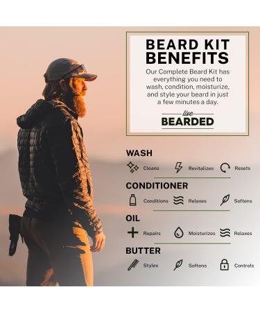 Live Bearded Complete Beard Grooming Kit - All-Natural USA-Made Set with Beard Wash Conditioner Butter & Oil - Perfect Men's Gift in Canyon Juniper Cypress & Fir Scents - Buy Online on GoSupps.com