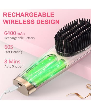 Portable Cordless Hair Straightener Brush with LCD Display - Lightweight Travel Edition - 100 Million Negative Ions for Effortless Styling - Pink - Buy Online on GoSupps.com