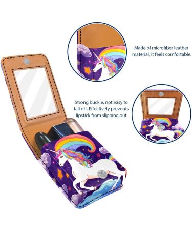 Lipstick Case - Leather Lip Gloss Organizer with Mirror | Mini Unicorn Rainbow Holder Bag - Buy Online on GoSupps.com