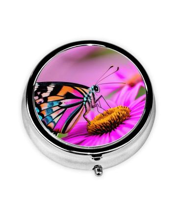 Floral with Butterfly Portable Round Pill Box - Lightweight and Moisture-Proof Perfect for Organizing Vitamins Floral With Butterfly One Size