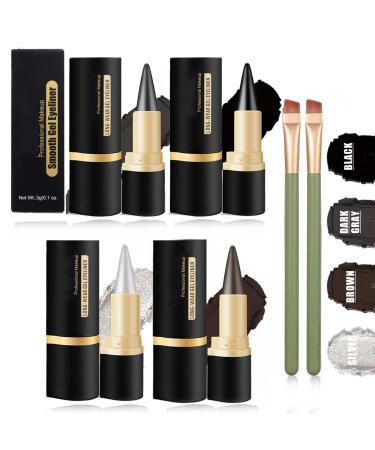 Ayky Long Wear Gel Eyeliner Ayky Eyeliner Natural Black Eyeliner Cream Smokey Eyeshadow Palette Stick Smudge Proof Quick-Drying Matte Create Statement Eye Look (4PCS)