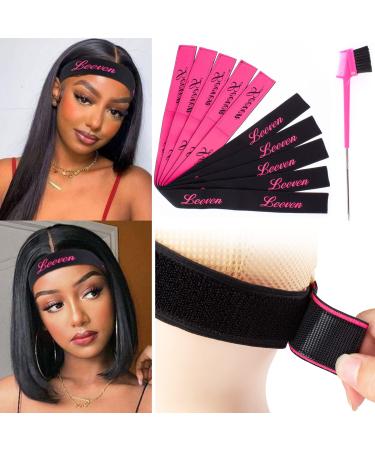 Leeven 5 Pcs Elastic Band for Wig Edges With 1 Pcs Hair Edge Brush Lace Melting Bands for Baby Hair Adjustable Wig Melt Bands for Keeping Lace Frontal Wigs In Place Edge Wrap to Lay Edges
