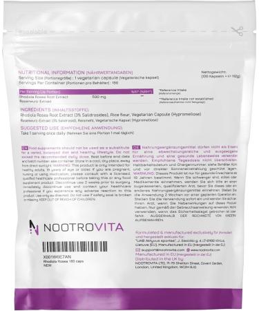 UAB Involutus Rhodiola Rosea 500mg 180 capsules Rhodiola root extract with 3 salidroside 15mg Vegan without artificial fillers allergen free Nootrovita - Buy Online on GoSupps.com