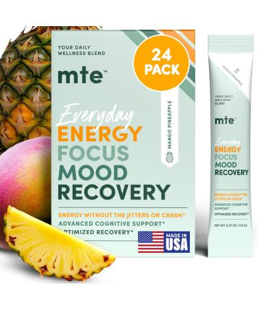 MTE Healthy Energy Drink Powder Packets | Caffeine Free & Sugar Free Energy | Boosted Focus and Productivity | 24 Drink Pouches | Paraxanthine Nootropic Supplement Mango Pineapple 0.27 Ounce (Pack of 24)