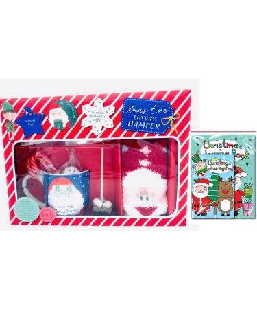 Kids Christmas Eve Hamper - Hot Chocolate Gift Set with Santa Mug Snowflake Mallow Topper Hot Chocolate Spoon Gingerbread Mug Hugger Hot Choc Mix Candy Canes & Kids Socks - Xmas Eve Box (Santa) - Buy Online on GoSupps.com