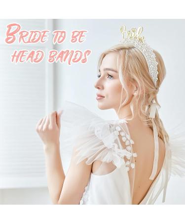 Bridal Pearl Headband Tiara Crown for Women - White Vintage Bride Hair Hoop for Wedding, Bachelorette Party Decorations - Bridal Shower Gift (Trendy) - Buy Online on GoSupps.com