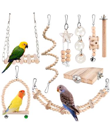 9 pieces of bird toys - parrot toys bird cage rocking toys cake stuff birds bird cage accessories wooden platform platform for budgie nymphensittish aras finches