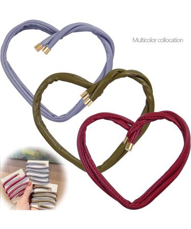 3Pcs Leather Hair Ties Ponytail Holders - Red Brown Grey | French Hairstyle Wraps - Buy Online on GoSupps.com