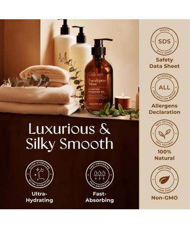 Gya Labs Eucalyptus Mint Massage Oil - Refreshing Aromatherapy for Sore Muscles | 6.76 Fl Oz - Jojoba Argan Almond Vitamin E - Buy Online on GoSupps.com