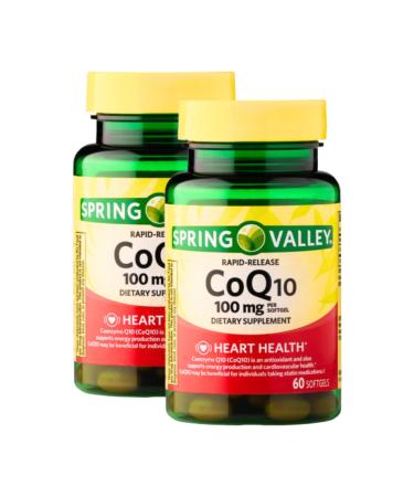 CoQ10 100mg 60 Rapid Release Softgels Coenzyme Q10 Supplement Co Q10 100mg Capsules Antioxidant for Energy and Cardiovascular Health (Pack of 2) 60 Count (Pack of 2)