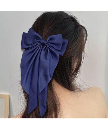 2Pcs Big Bow Hair Clips for Women in Black and Navy Blue - Soft Satin Ribbon Barrettes for Girls - Buy Online on GoSupps.com