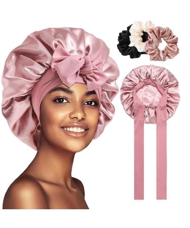 Welrog sleeping hood silk for night hair hood for the night for women - silk hood to sleep bonnet sleep cap for the night unit size pink + 3 hair ties - Buy Online on GoSupps.com