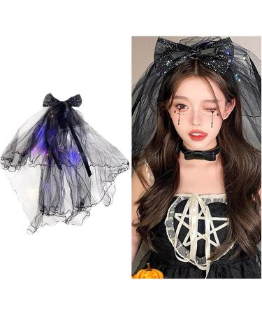 amangul Glowing Lace Veil Butterfly Party Cosplay Ghosted Bride Headwear Accessories Black/White Veil with Butterfly ws(White Bow Veil) - Buy Online on GoSupps.com