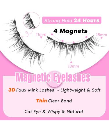 Magnetic Eyelashes with Applicator Wispy Magnetic Lashes No Glue or Liner Needed 4 Magnets Cat Eye Lashes Natural Look - Buy Online on GoSupps.com