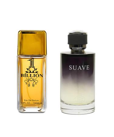 1 Billion&Suave Combo Men's Cologne- Eau De Toilette Spray Perfume Fragrance For Men- Daywear Casual Daily Cologne Set 3.4 Oz Bottle- Ideal EDT Beauty Gift for Birthday Anniversary