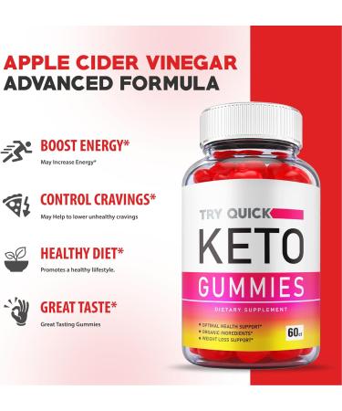 2 Pack Try Quick Keto ACV Gummies with B12, B6, Beet Root Juice - Vegan Non GMO Formula (120 Gummies) - Buy Online on GoSupps.com
